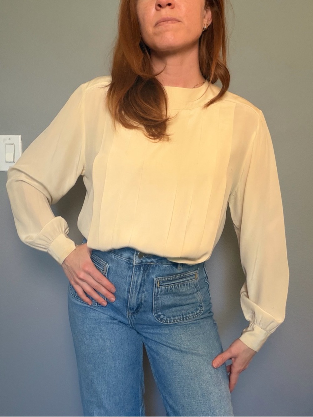 Classic Cream Long-Sleeve Blouse - Elegant Everyday Top- silk